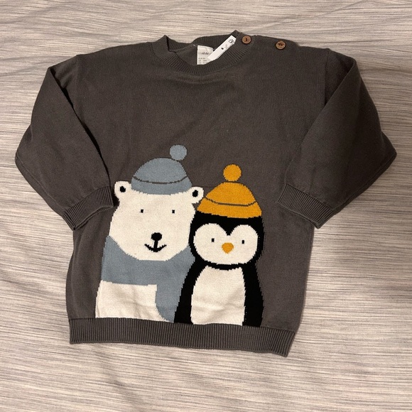 🆕 h&m hm 100% cotton sweater winter bear + penguin sz 12-18 month toddler baby - Picture 4 of 7